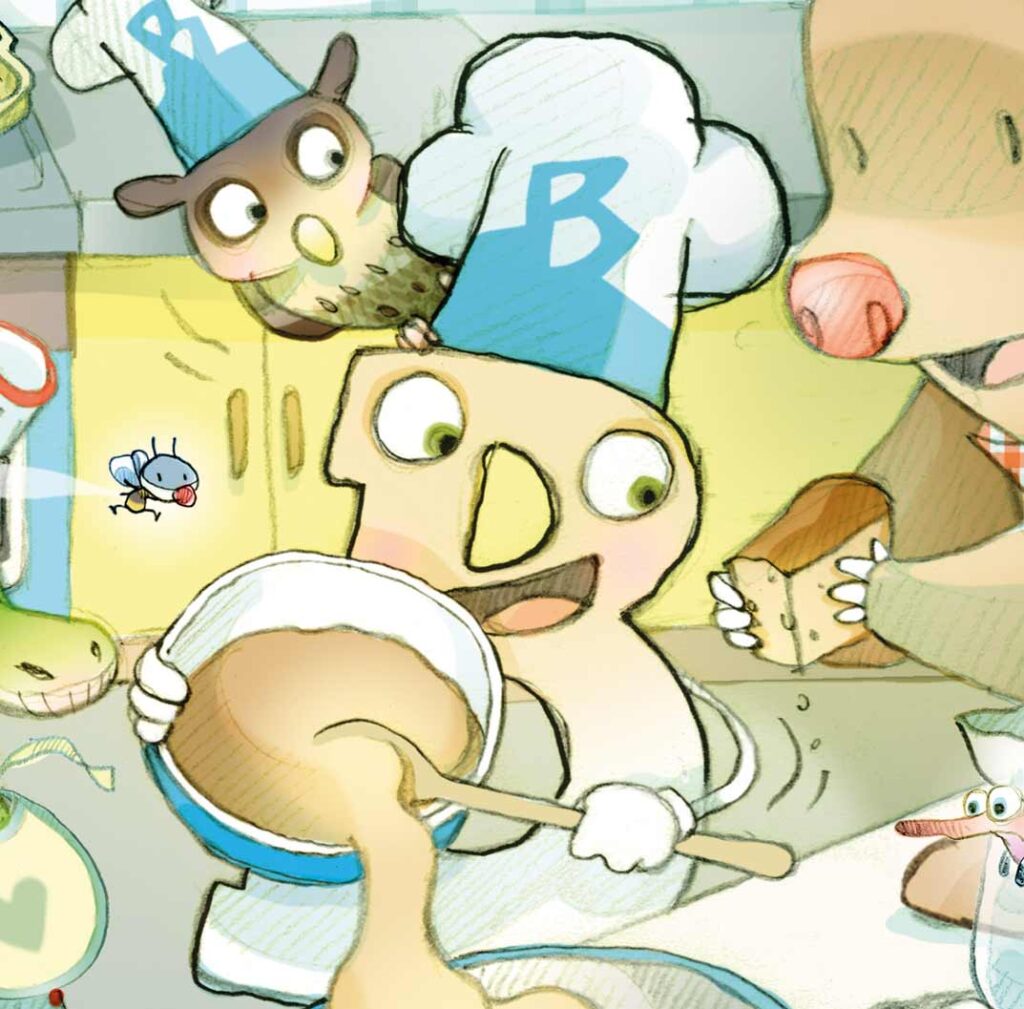 La letra B de "las divertidas" cocinando un bizcocho