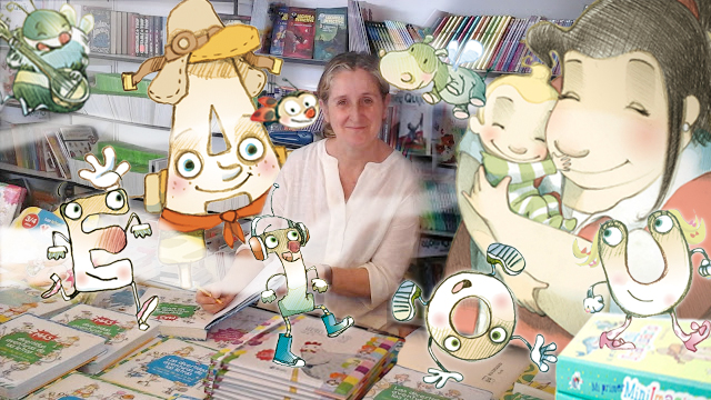 María Luisa Torcida, Ilustradora y autora Infantil, rodeada de algunos de sus personajes